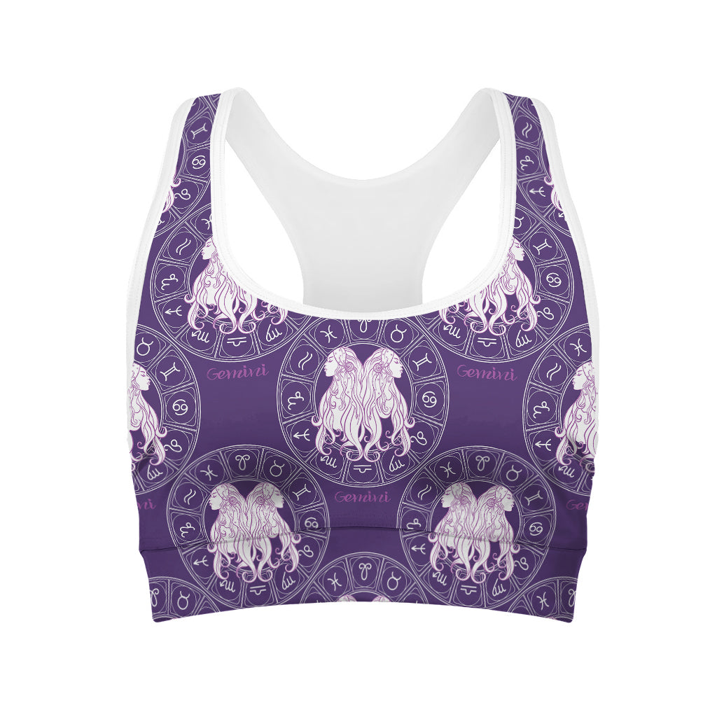 Purple Gemini Zodiac Pattern Print Women's Sports Bra