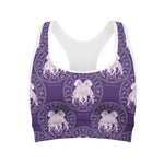 Purple Gemini Zodiac Pattern Print Women's Sports Bra