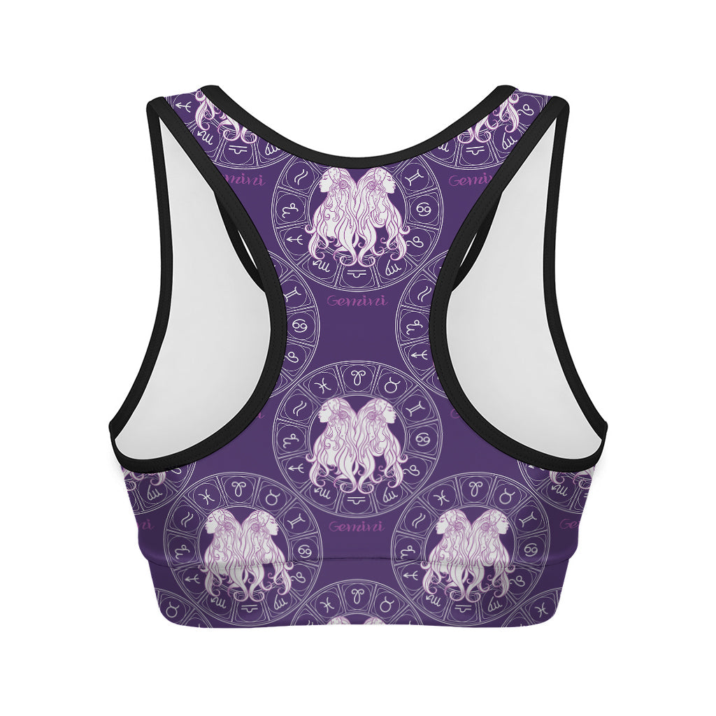 Purple Gemini Zodiac Pattern Print Women's Sports Bra