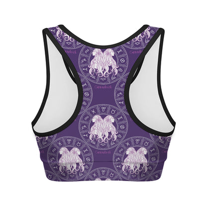 Purple Gemini Zodiac Pattern Print Women's Sports Bra