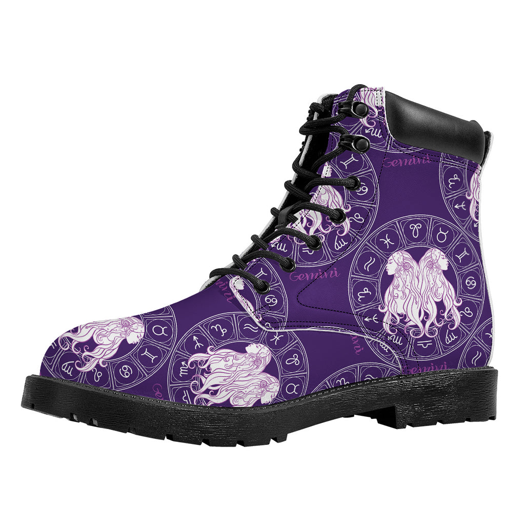 Purple Gemini Zodiac Pattern Print Work Boots
