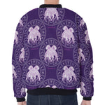 Purple Gemini Zodiac Pattern Print Zip Sleeve Bomber Jacket