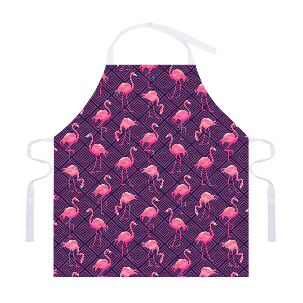 Purple Geometric Flamingo Pattern Print Adjustable Apron