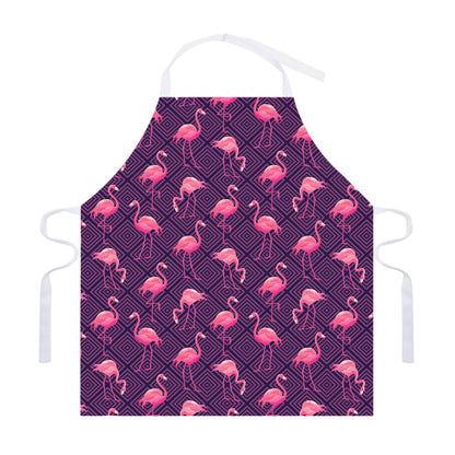 Purple Geometric Flamingo Pattern Print Adjustable Apron