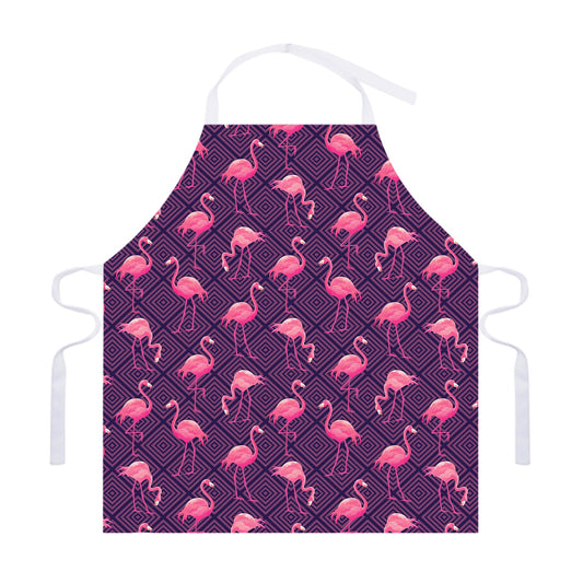 Purple Geometric Flamingo Pattern Print Adjustable Apron