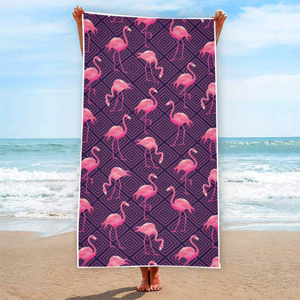 Purple Geometric Flamingo Pattern Print Beach Towel