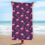 Purple Geometric Flamingo Pattern Print Beach Towel