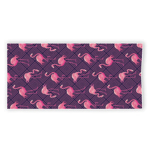 Purple Geometric Flamingo Pattern Print Beach Towel