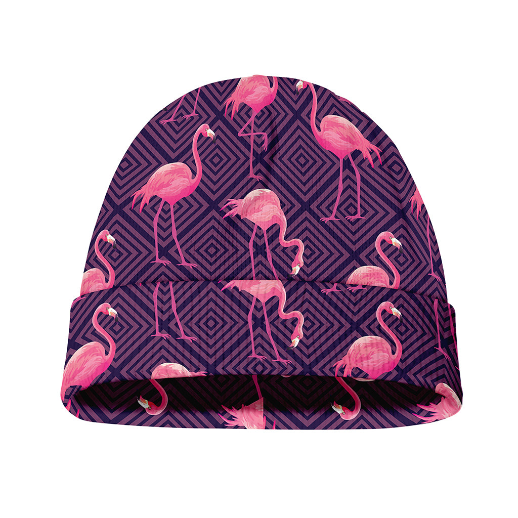 Purple Geometric Flamingo Pattern Print Beanie