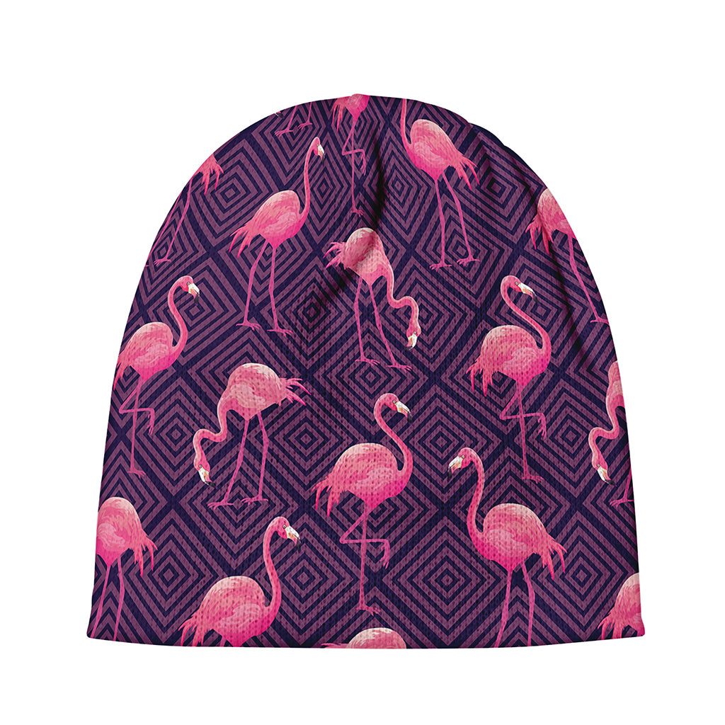 Purple Geometric Flamingo Pattern Print Beanie