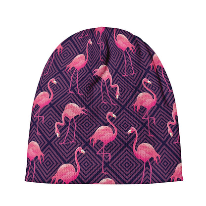 Purple Geometric Flamingo Pattern Print Beanie