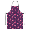 Purple Geometric Flamingo Pattern Print Bib Apron With Pocket