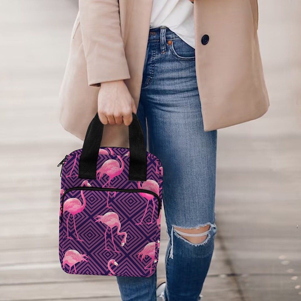 Purple Geometric Flamingo Pattern Print Bible Tote Bag