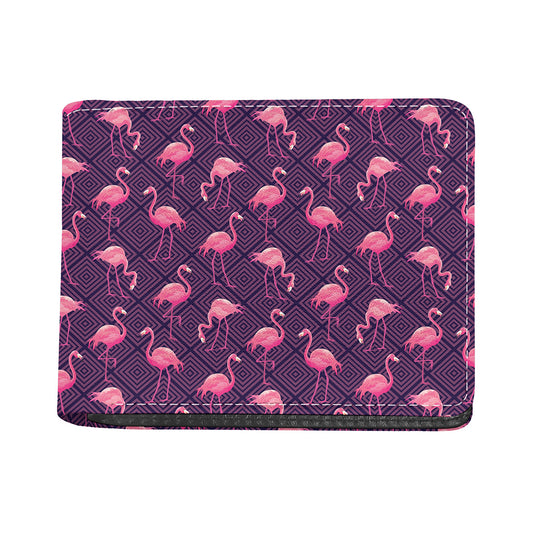 Purple Geometric Flamingo Pattern Print Bifold Wallet