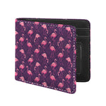 Purple Geometric Flamingo Pattern Print Bifold Wallet