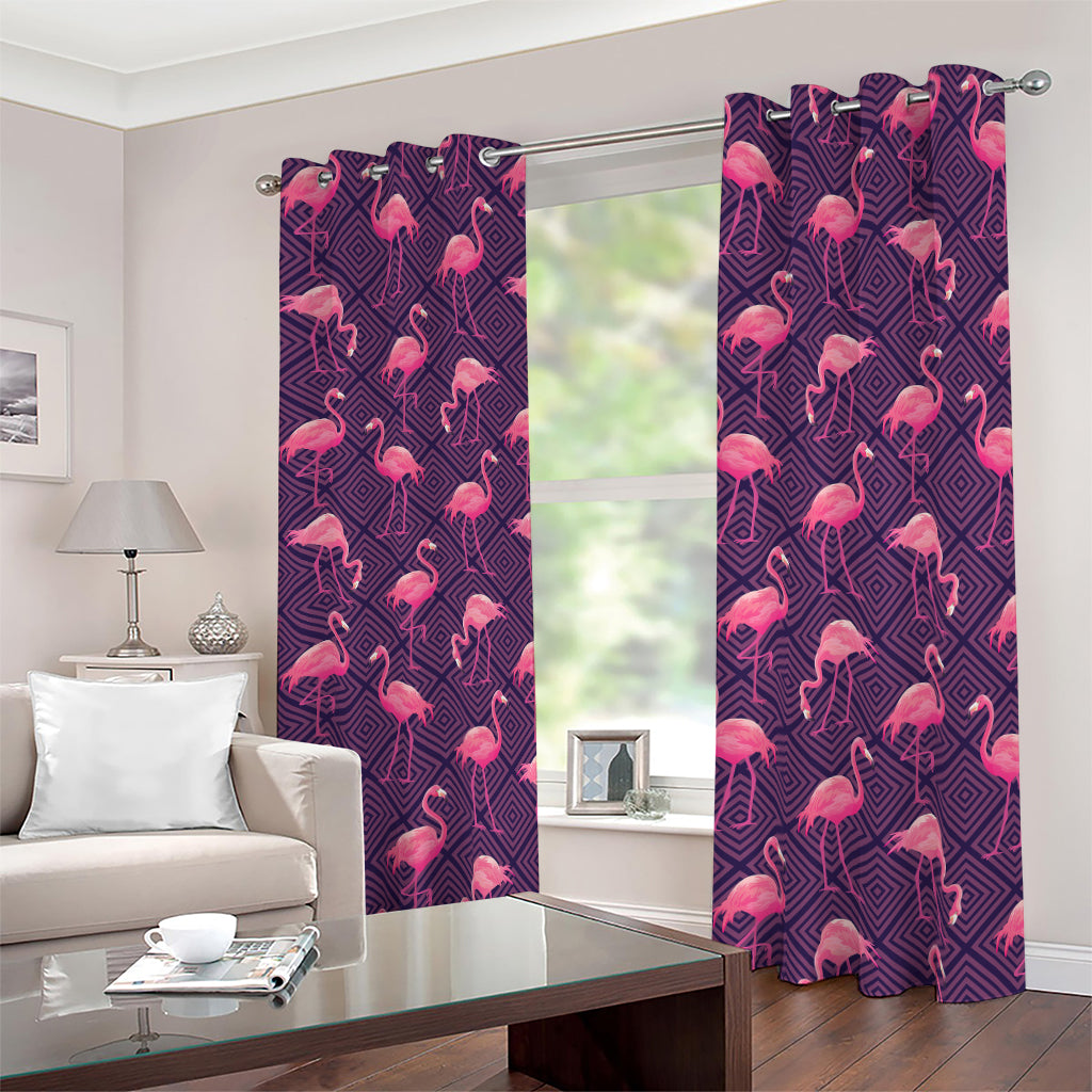 Purple Geometric Flamingo Pattern Print Blackout Grommet Curtains