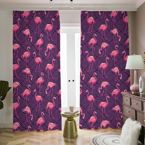 Purple Geometric Flamingo Pattern Print Blackout Pencil Pleat Curtains