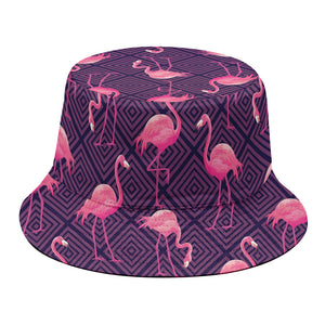 Purple Geometric Flamingo Pattern Print Bucket Hat