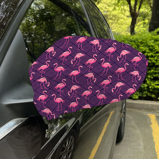 Purple Geometric Flamingo Pattern Print Car Side Mirror Covers