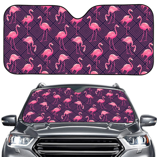 Purple Geometric Flamingo Pattern Print Car Windshield Sun Shade