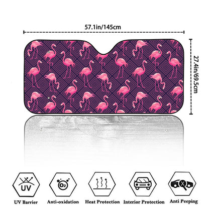 Purple Geometric Flamingo Pattern Print Car Windshield Sun Shade