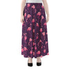 Purple Geometric Flamingo Pattern Print Chiffon Maxi Skirt