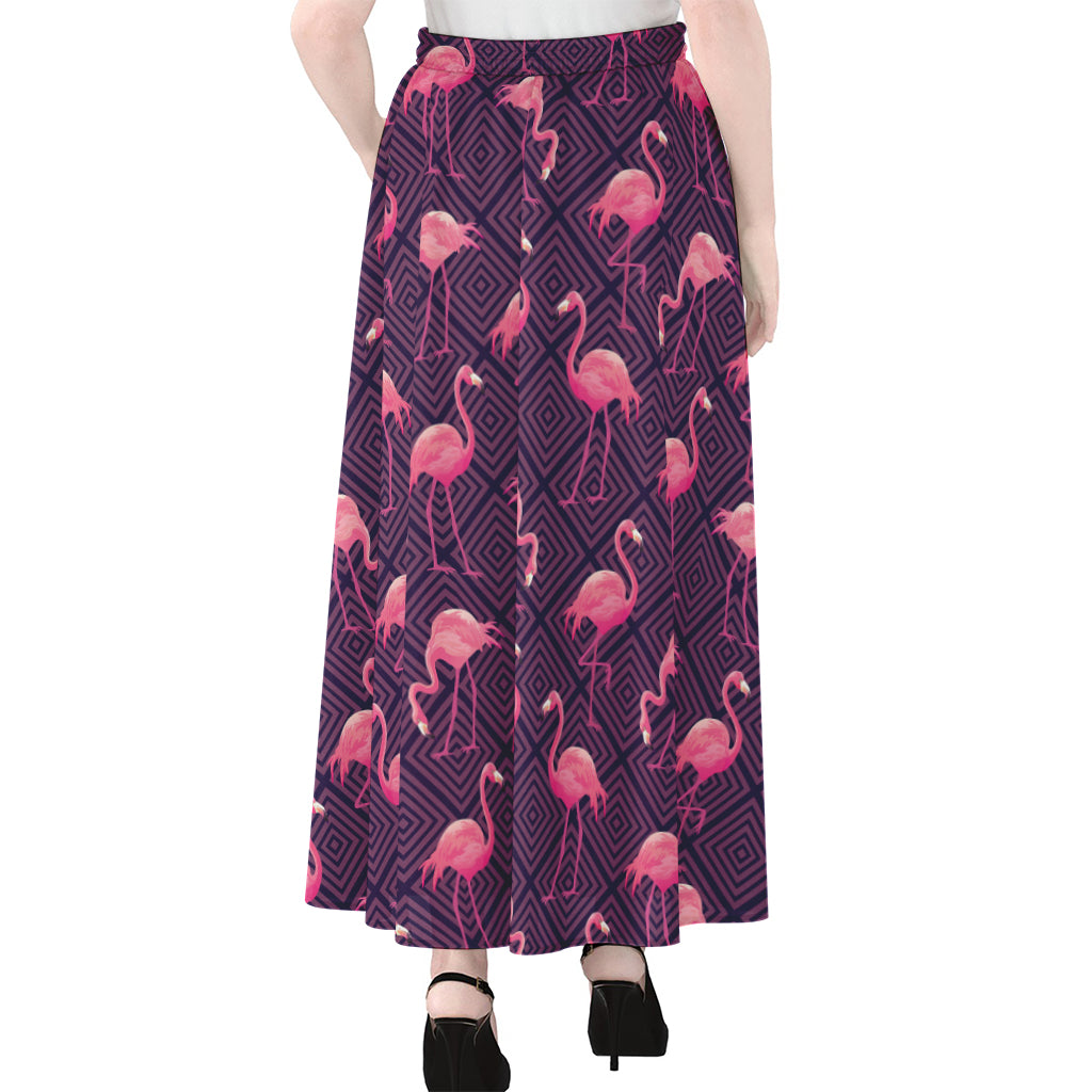 Purple Geometric Flamingo Pattern Print Chiffon Maxi Skirt