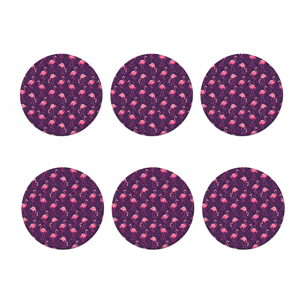 Purple Geometric Flamingo Pattern Print Coaster Set