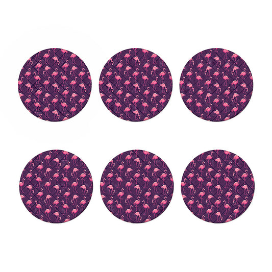 Purple Geometric Flamingo Pattern Print Coaster Set