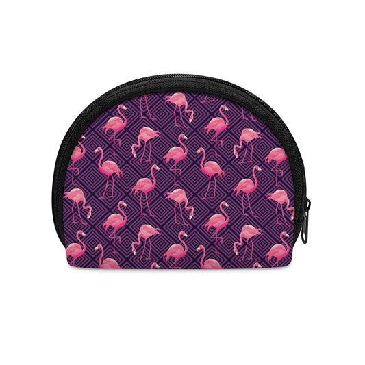 Purple Geometric Flamingo Pattern Print Coin Purse