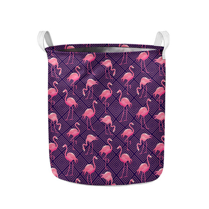 Purple Geometric Flamingo Pattern Print Collapsible Laundry Basket
