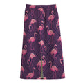 Purple Geometric Flamingo Pattern Print Cotton Front Slit Maxi Skirt