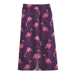 Purple Geometric Flamingo Pattern Print Cotton Front Slit Maxi Skirt