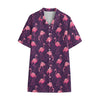 Purple Geometric Flamingo Pattern Print Cotton Hawaiian Shirt