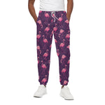 Purple Geometric Flamingo Pattern Print Cotton Pants