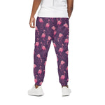 Purple Geometric Flamingo Pattern Print Cotton Pants