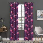 Purple Geometric Flamingo Pattern Print Curtain