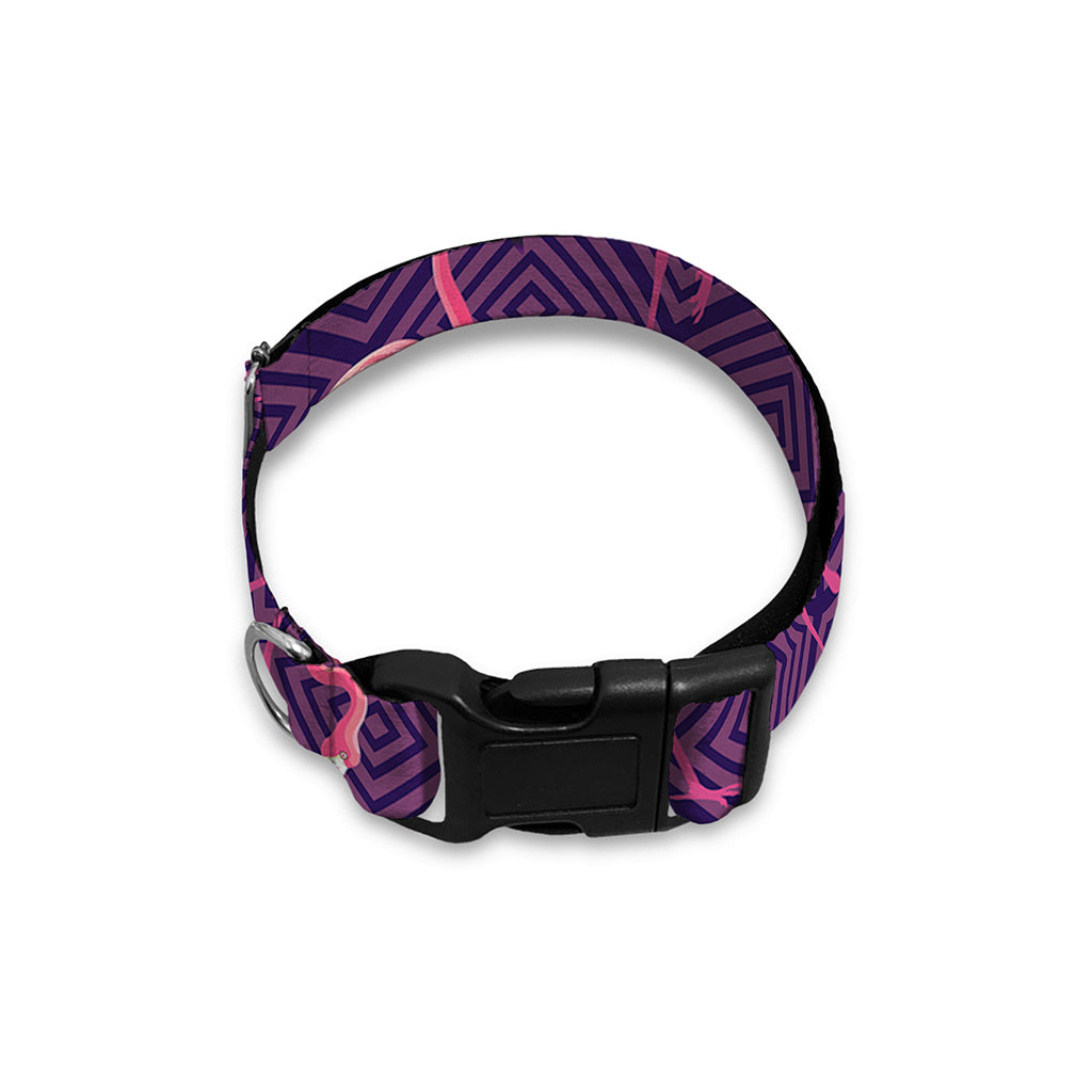 Purple Geometric Flamingo Pattern Print Dog Collar