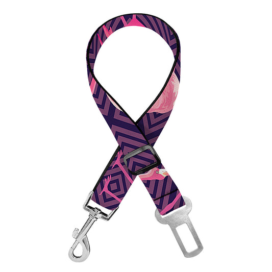 Purple Geometric Flamingo Pattern Print Dog Seat Belt