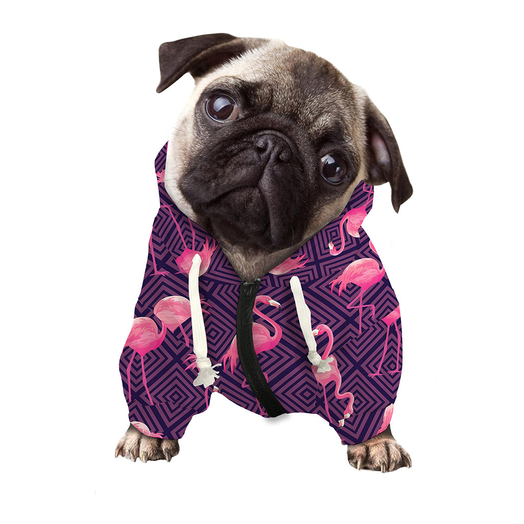 Purple Geometric Flamingo Pattern Print Dog Zip Up Hoodie
