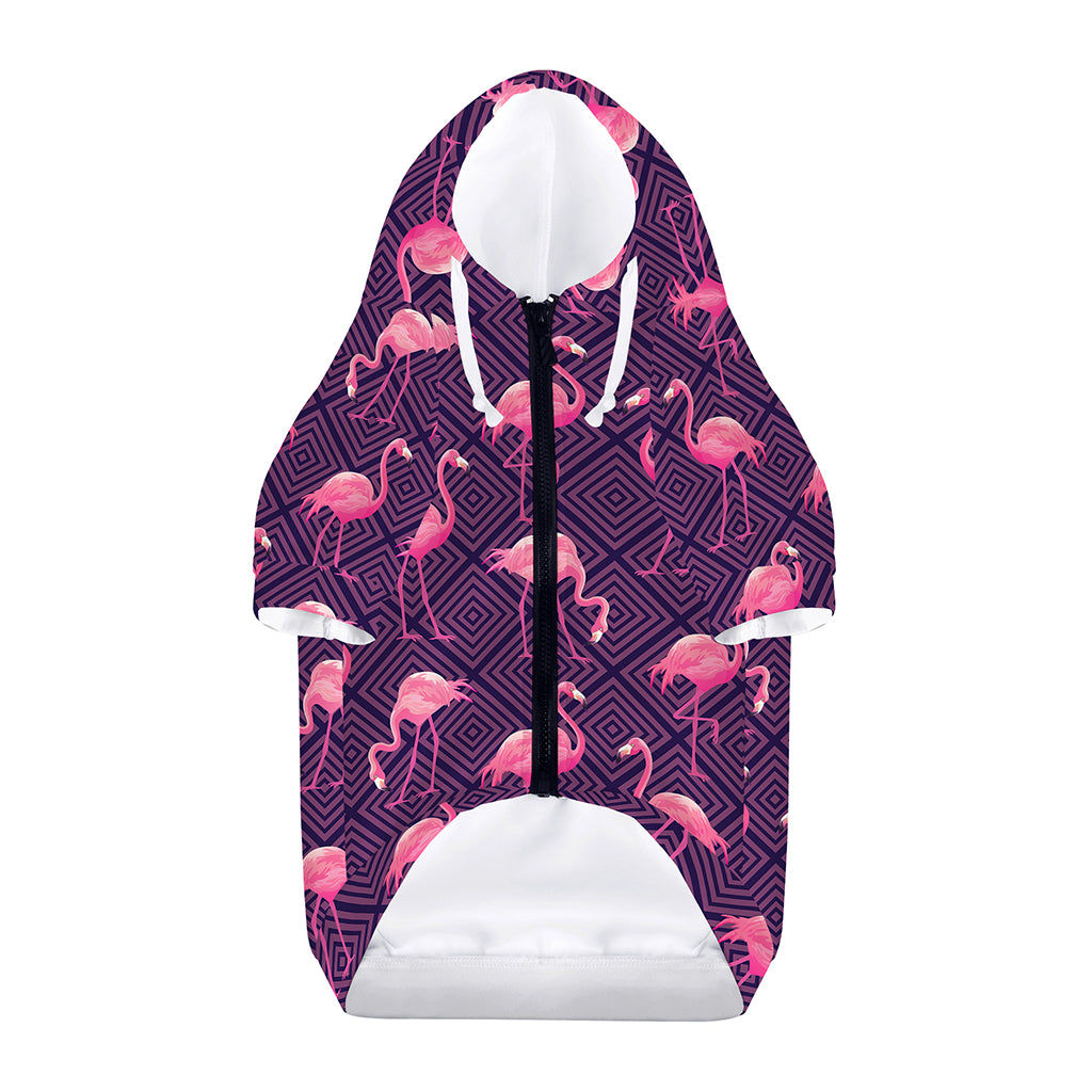 Purple Geometric Flamingo Pattern Print Dog Zip Up Hoodie