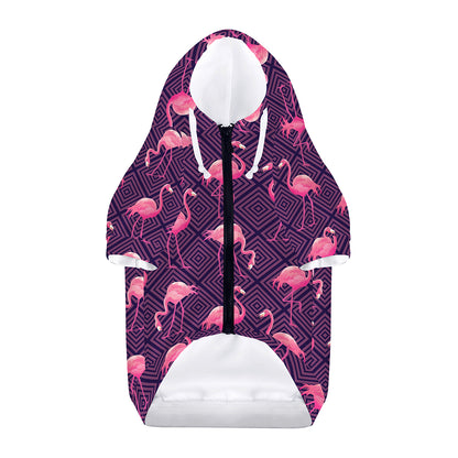 Purple Geometric Flamingo Pattern Print Dog Zip Up Hoodie