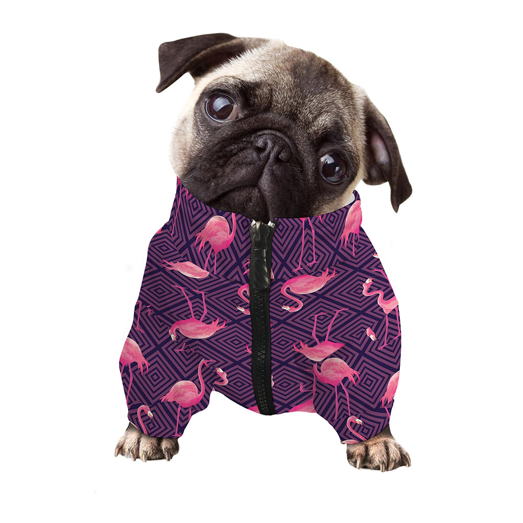 Purple Geometric Flamingo Pattern Print Dog Zip Up Jacket