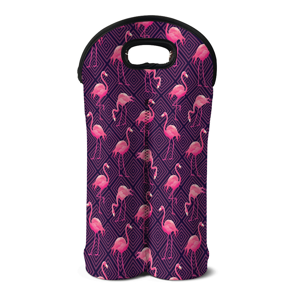 Purple Geometric Flamingo Pattern Print Double Neoprene Wine Tote