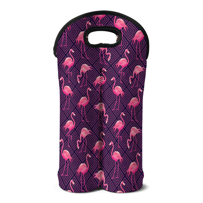 Purple Geometric Flamingo Pattern Print Double Neoprene Wine Tote