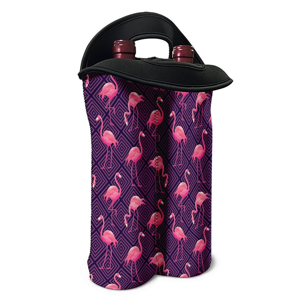 Purple Geometric Flamingo Pattern Print Double Neoprene Wine Tote