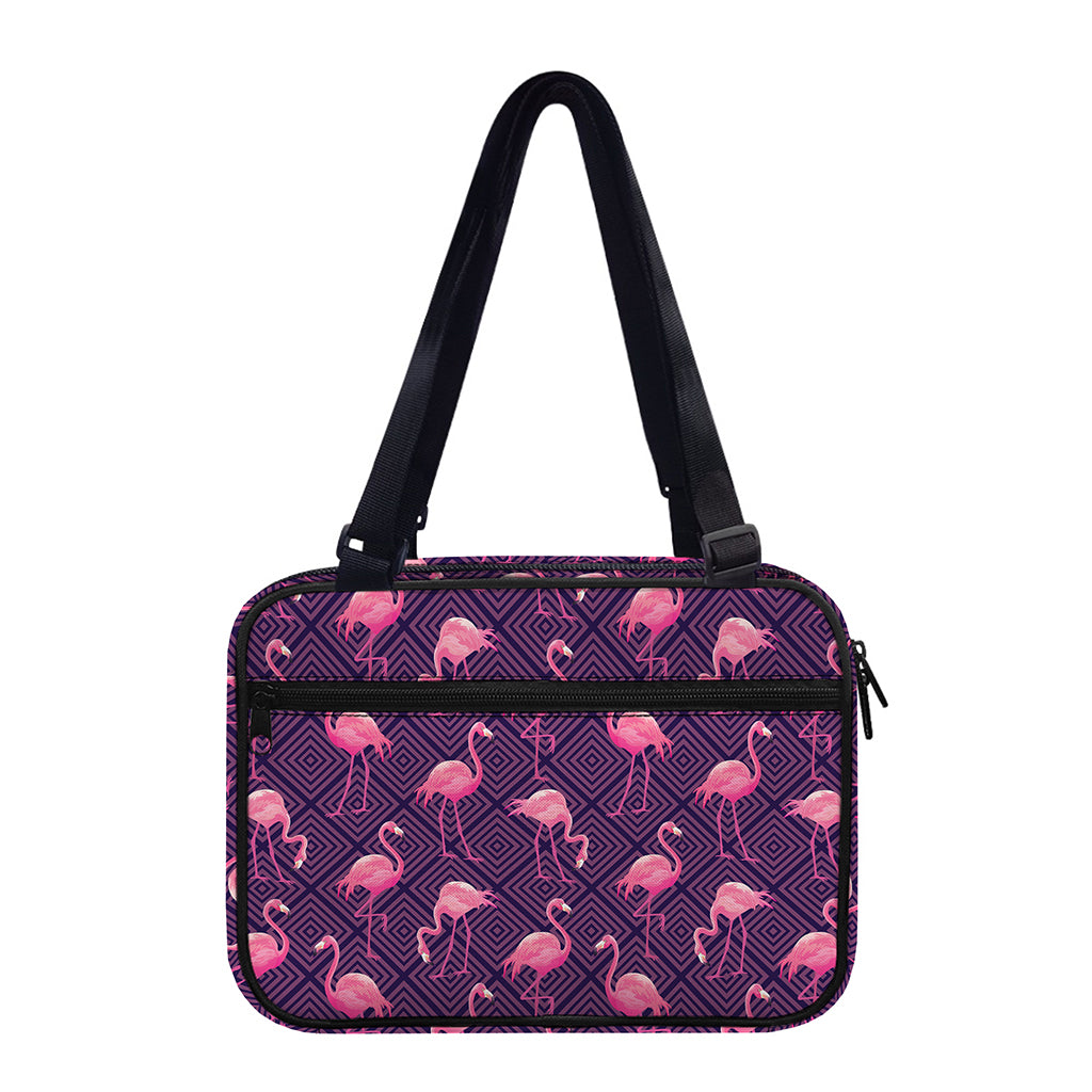Purple Geometric Flamingo Pattern Print Double Strap Bible Bag