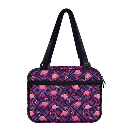 Purple Geometric Flamingo Pattern Print Double Strap Bible Bag