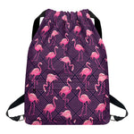 Purple Geometric Flamingo Pattern Print Drawstring Backpack