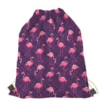 Purple Geometric Flamingo Pattern Print Drawstring Bag